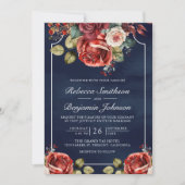 Romantische Rode Rozen Bloemige Marine QR Code Tro Kaart (Voorkant)