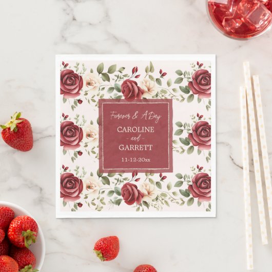 Romantische rode rozen blush roze bruiloft servet (Insitu)