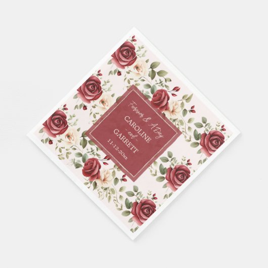 Romantische rode rozen blush roze bruiloft servet (Hoek)