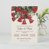 Romantische rode rozen boeket details bruiloft kaart (Staand voorkant)