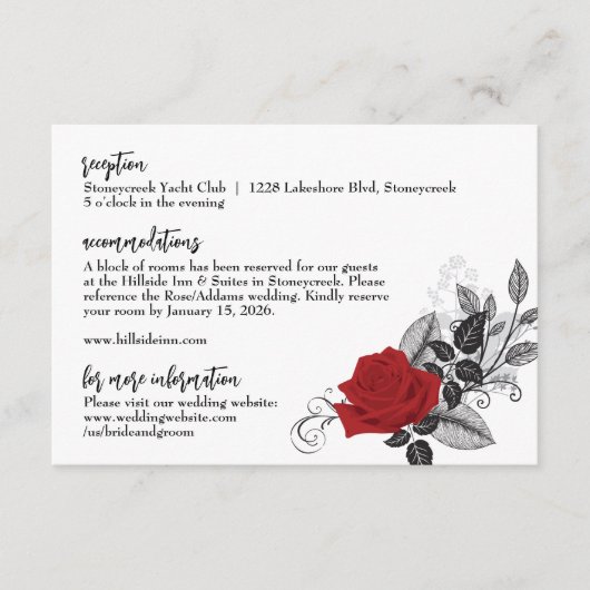Romantische rode rozen bruiloft informatie Kaart (Voorkant)