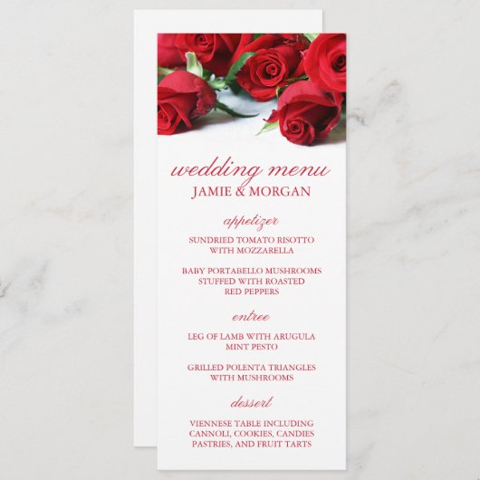 Romantische rode rozen bruiloft menu (Voorkant / Achterkant)