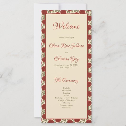 Romantische rode rozen bruiloft programma (Voorkant)