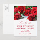 Romantische Rode Rozen Bruiloft Save the Date Aankondigingskaart (Voorkant / Achterkant)
