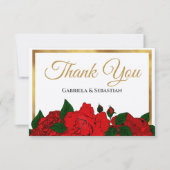 Romantische rode rozen | Elegant script bruiloft Bedankkaart (Voorkant)