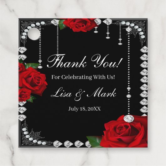 Romantische rode rozen en diamanten bedankjes labels (Voorkant)