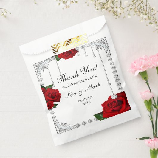 Romantische rode rozen en diamanten bedankzakje (Gezegeld)