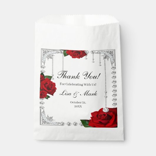 Romantische rode rozen en diamanten bedankzakje (Voorkant)