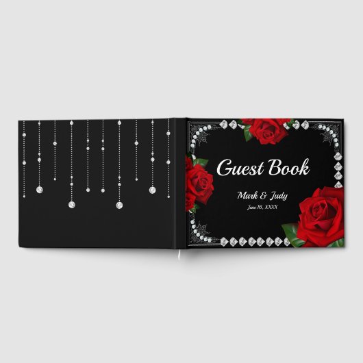 Romantische rode rozen en diamanten bruiloft gastenboek (Volledig)
