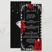 Romantische rode rozen en diamanten bruiloft menu (Voorkant / Achterkant)