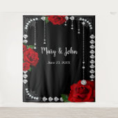 Romantische rode rozen en diamanten foto achtergro wandkleed (Voorkant)