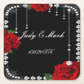 Romantische rode rozen en diamanten kartonnen onderzetters (Voorkant)