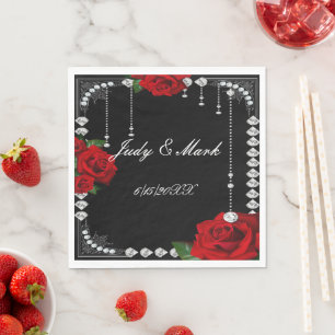 Romantische rode rozen en diamanten papier servet