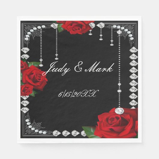 Romantische rode rozen en diamanten papier servet (Voorkant)