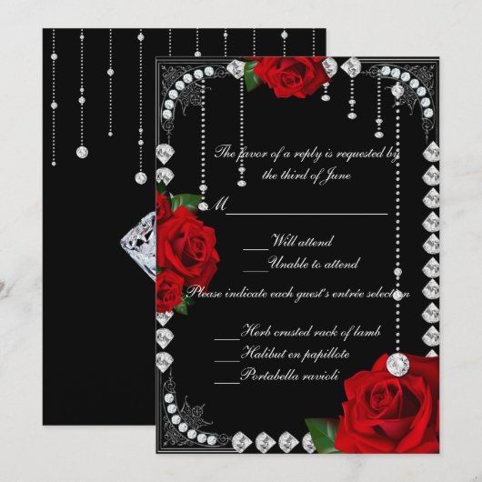 Romantische rode rozen en diamanten respons Kaart (Voorkant / Achterkant)