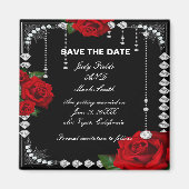 Romantische rode rozen en diamanten sparen de datu magneet (Voorkant)