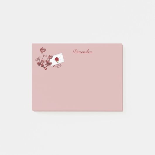 Romantische rode rozen en envelopzegel personalise post-it® notes (Voorkant)