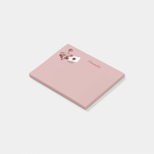 Romantische rode rozen en envelopzegel personalise post-it® notes (Schuin)