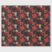 Romantische rode rozen en vanille witte bloemen cadeaupapier (Vlak)