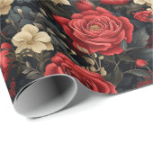 Romantische rode rozen en vanille witte bloemen cadeaupapier (Rol Hoek)