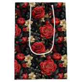 Romantische rode rozen en vanille witte bloemen medium cadeauzakje (Achterkant)