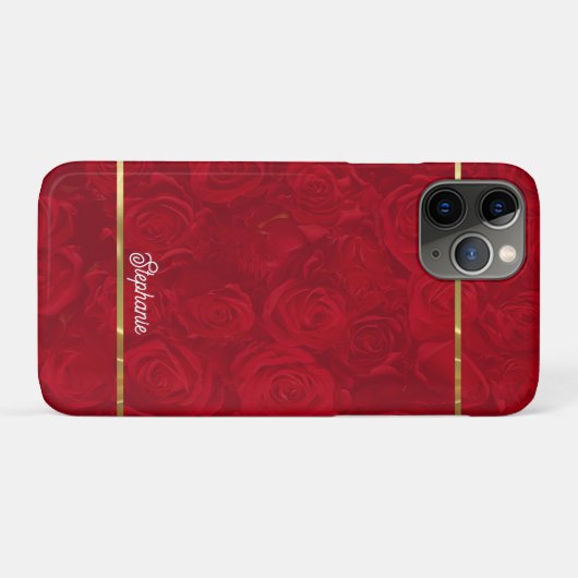 Romantische rode rozen gouden strepen accent Case-Mate iPhone case (Achterkant (horizontaal))
