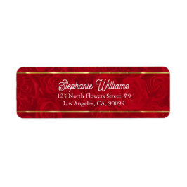 Romantische rode rozen gouden strepen accent etiket