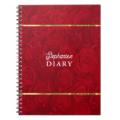 Romantische rode rozen gouden strepen accent notitieboek (Voorkant)