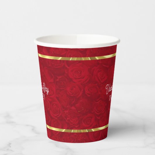 Romantische rode rozen gouden strepen accent papieren bekers (Links)