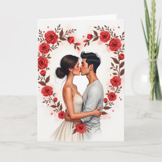Romantische Rode Rozen Kuskaart Kaart (Voorkant)