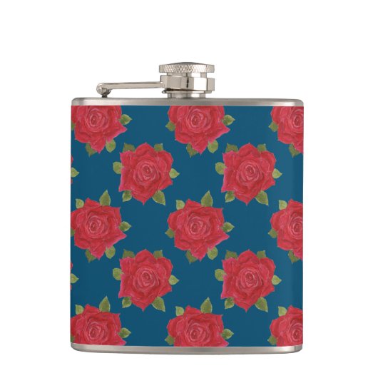 Romantische rode rozen op blauwe, aangepaste heupk heupfles (Voorkant)