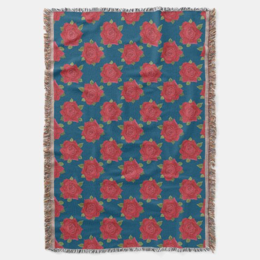 Romantische rode rozen op blauwe, aangepaste schro deken (Voorkant Verticaal)