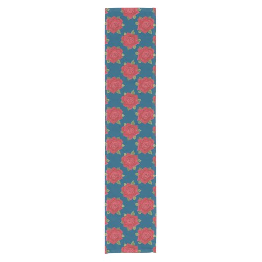 Romantische rode rozen op Blauwe Aangepaste Table Korte Tafelloper (Voorkant)