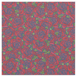 Romantische rode rozen op blauwe patroon stof