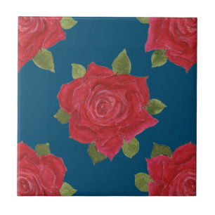 Romantische rode rozen op Blue Custom Ceramic Tege Tegeltje