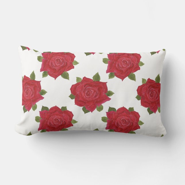 Romantische rode rozen op de witte Douane Lumbar P Kussen (Voorkant)