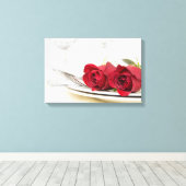 romantische rode rozen op dinerbord canvas afdruk (Insitu (Houten vloer))