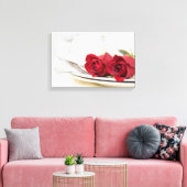romantische rode rozen op dinerbord canvas afdruk (Insitu (Woonkamer))