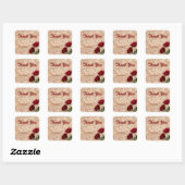 Romantische rode rozen op roze Dank u Vierkante Sticker (Vel)