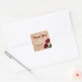 Romantische rode rozen op roze Dank u Vierkante Sticker (Envelop)