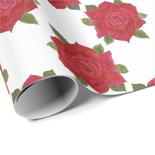 Romantische rode rozen op wit aangepast omslagpapi cadeaupapier (Rol Hoek)