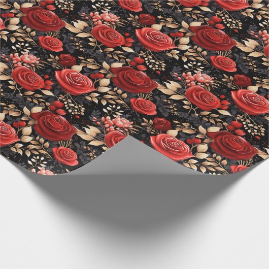 Romantische rode rozen op zwart inpakpapier (Hoek)