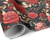 Romantische rode rozen op zwart inpakpapier (Rol Hoek)