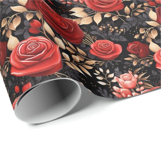 Romantische rode rozen op zwart inpakpapier (Rol Hoek)