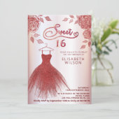 Romantische rode rozen rode glitterjurk Uitnodigin Kaart (Staand voorkant)