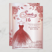 Romantische rode rozen rode glitterjurk Uitnodigin Kaart (Voorkant / Achterkant)