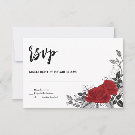 Romantische Rode Rozen RVSP Bruiloft Reactie Kaart (Voorkant)