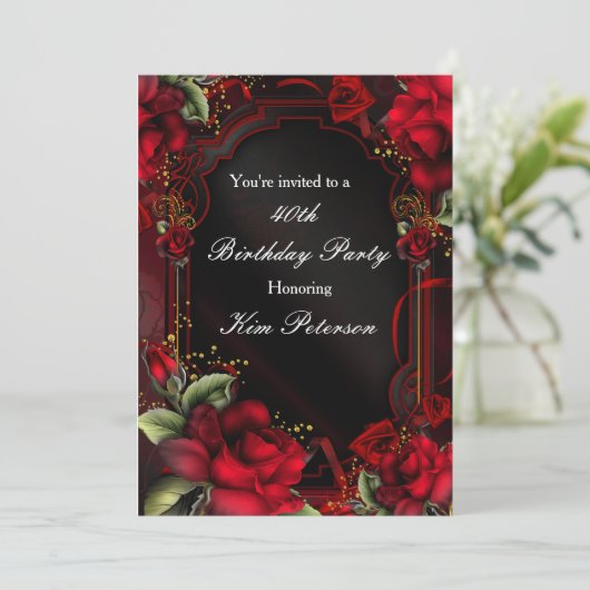 Romantische Rode Rozen Zijde Verjaardag Uitnodigin Kaart (Staand voorkant)