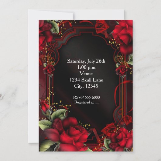 Romantische Rode Rozen Zijde Verjaardag Uitnodigin Kaart (Achterkant)