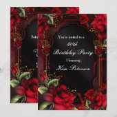Romantische Rode Rozen Zijde Verjaardag Uitnodigin Kaart (Voorkant / Achterkant)
